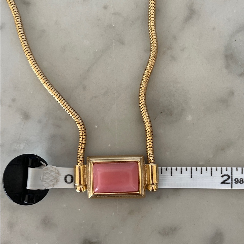 GIVENCHY Gold Serpentine Chain Rectangle Pink Cabochon Stone Necklace Vintage - Picture 17 of 17